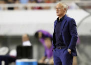 FILE - France's coach Didier Deschamps reacts during the UEFA Nations League soccer match between Croatia and France at the Poljud stadium, in Split, Croatia, Monday, June 6, 2022. (AP Photo/Darko Bandic, File)