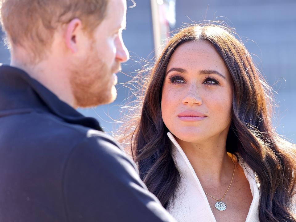 Prince Harry and Meghan Markle on April 17, 2022 in The Hague, Netherlands.