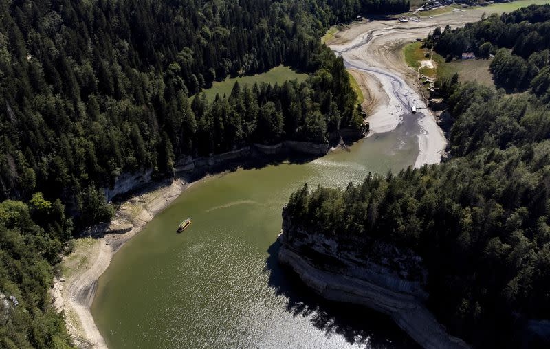 Drought affected Doubs river in Les Brenets