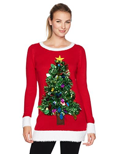 Red Tinsel Tree Ugly Christmas Sweater