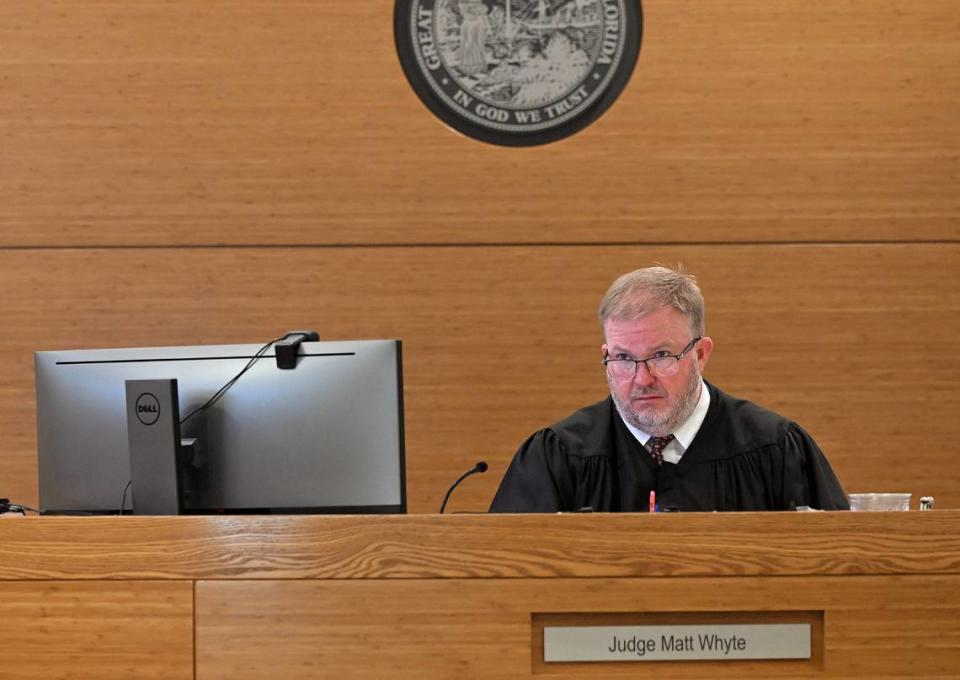 Judge Stephen Matthew Whyte presides over the trial of Troy Davis Sr. for second-degree murder at the Manatee County Judicial Center on Wednesday, Oct. 25, 2023.