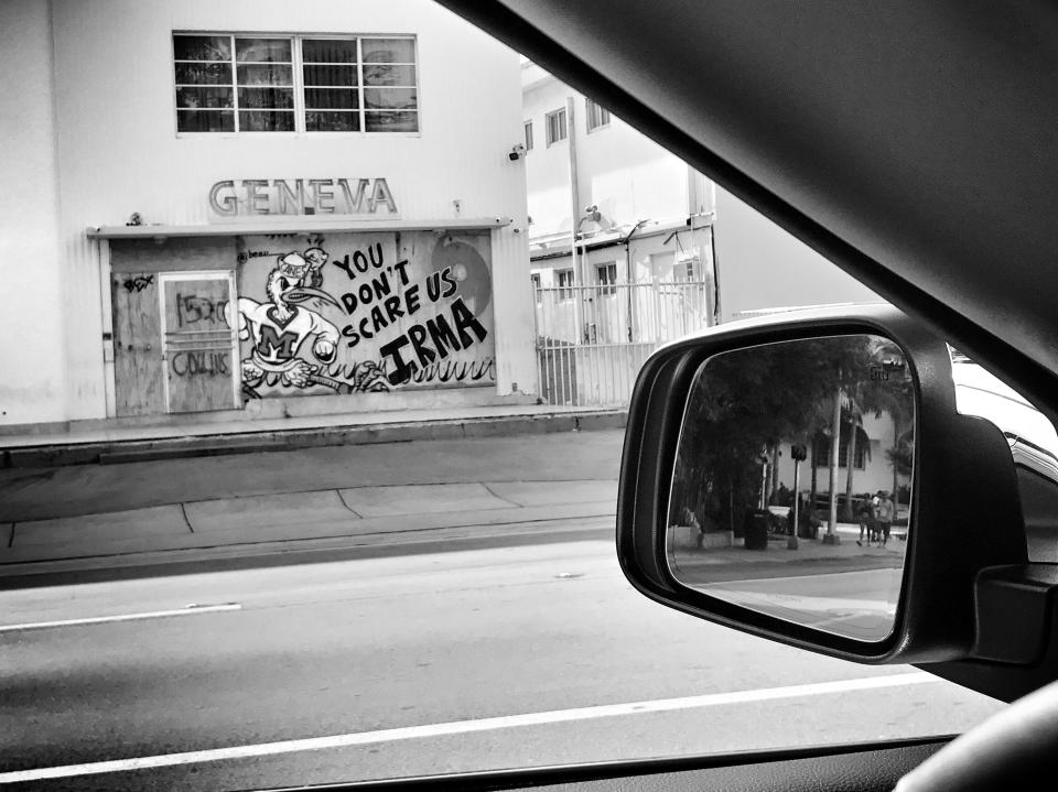 <p>A boarded-up hotel Friday in Miami Beach ahead of the arrival of Hurricane Irma. (Photo: Holly Bailey/Yahoo News) </p>