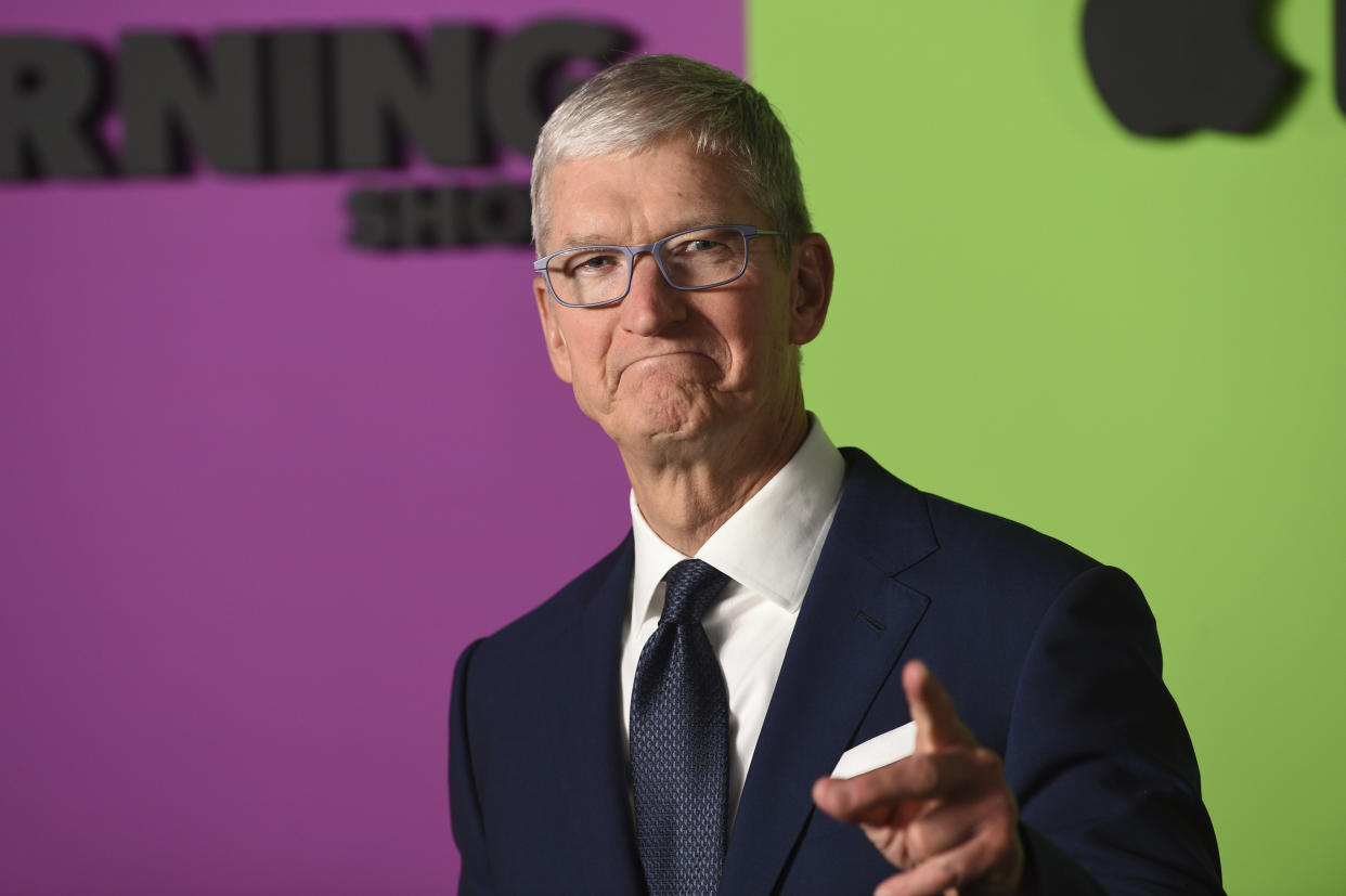 Apple CEO Tim Cook attends the world premiere of Apple's "The Morning Show" at David Geffen Hall on Monday, Oct. 28, 2019, in New York. (Photo by Evan Agostini/Invision/AP)