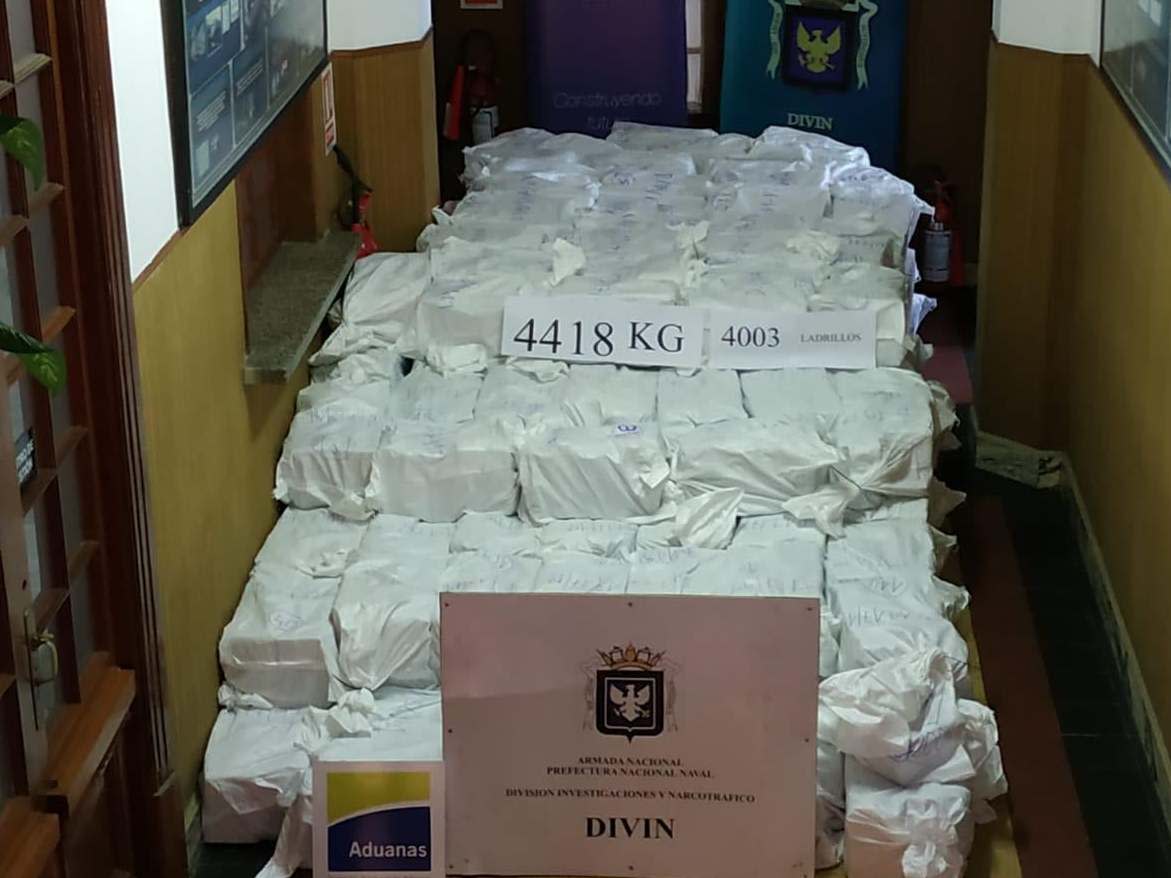 Handout picture released by Uruguay's Navy showing 4418 kg of cocaine seized at Montevideo's port: Uruguay's Navy/AFP via Getty Images