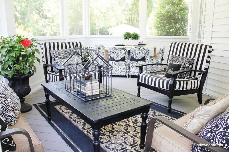 screened in porch ideas black and white