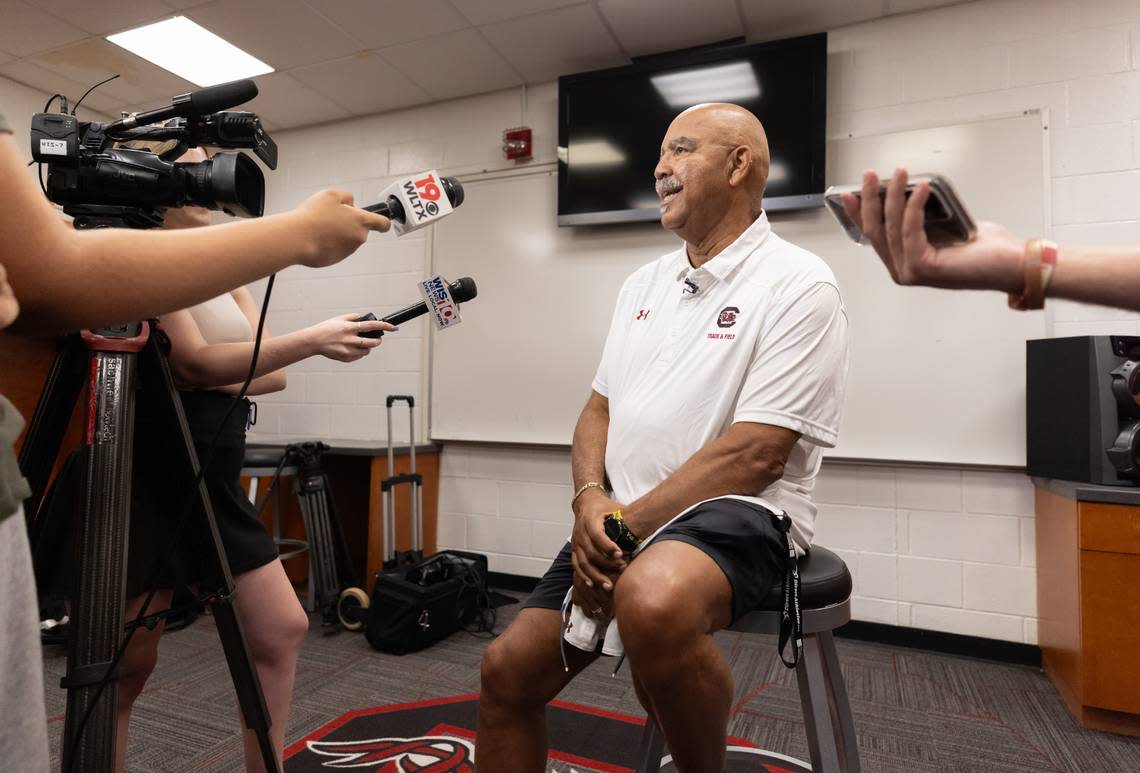 Retiring South Carolina track and field coach Curtis Frye talks about the 27 years he has spent coaching during an interview Thursday, June 29, 2023. Sam Wolfe/Special To The State