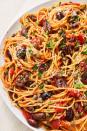 <p>Pasta puttanesca might have a slightly scandalous history, but we love it all the same. With an extremely fragrant sauce, this pasta is to die for. Bursting with flavour and so easy to prepare, you'll be craving this pasta every week.</p><p>Get the <a href="https://www.delish.com/uk/cooking/recipes/a30219069/pasta-puttanesca-recipe/" rel="nofollow noopener" target="_blank" data-ylk="slk:Pasta Puttanesca;elm:context_link;itc:0;sec:content-canvas" class="link ">Pasta Puttanesca</a> recipe.</p>