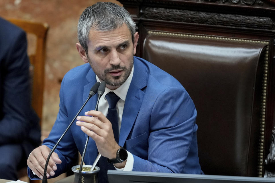 Chamber of Deputies President Martin Menem leads a session to discuss reforms backed by President Javier Milei in Buenos Aires, Argentina, Thursday, June 27, 2024. (AP Photo/Natacha Pisarenko)