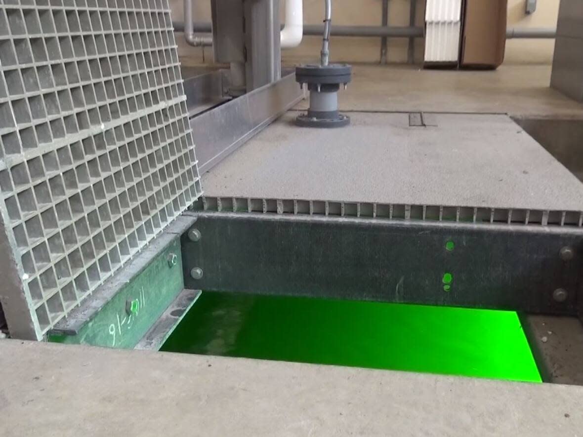 A look at the UV filtering system used at the City of Saskatoon's wastewater treatment plant where researchers have found a slight increase in the viral load of the virus causing COVID-19, a couple weeks after it plummeted. (Submitted by the City of Saskatoon - image credit)