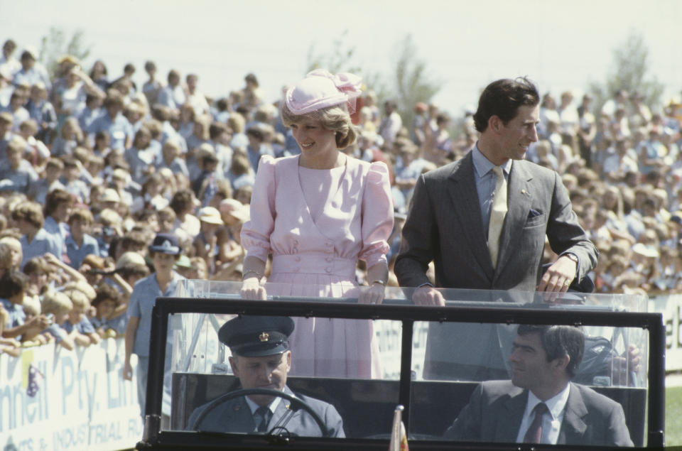 Diana, Princess of Wales  (1961 - 1997) and Prince Charles in Newcastle, Australia, March 1983. Diana is wearing a Catherine Walker dress and a hat by John Boyd.  (Photo by Jayne Fincher/Princess Diana Archive/Getty Images)
