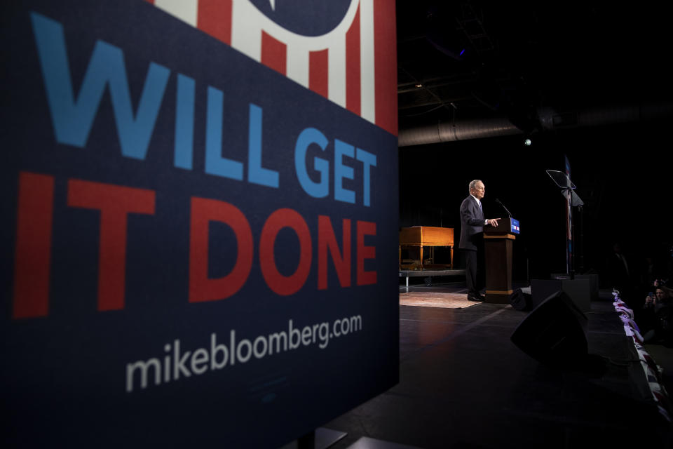 NASHVILLE, TN - FEBRUARY 12:  Democratic presidential candidate former New York City Mayor Mike Bloomberg delivers remarks during a campaign rally on February 12, 2020 in Nashville, Tennessee. Bloomberg is holding the rally to mark the beginning of early voting in Tennessee ahead of the Super Tuesday primary on March 3rd.  (Photo by Brett Carlsen/Getty Images)