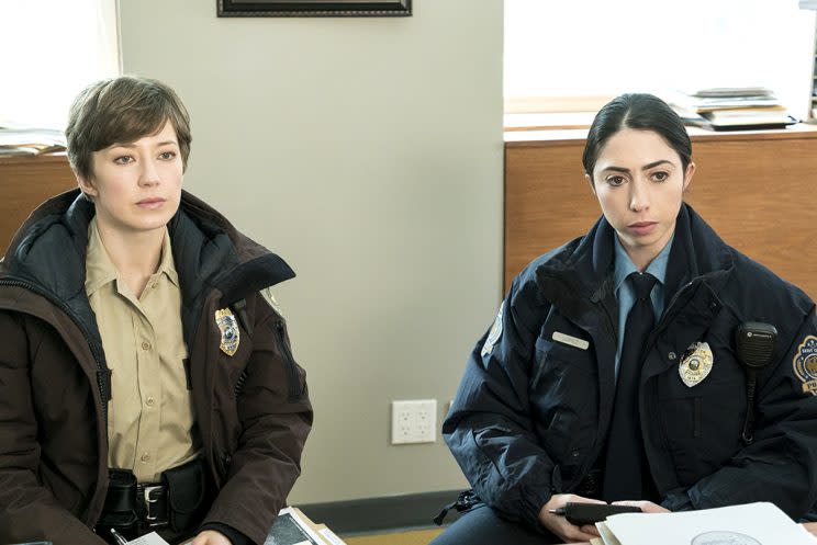 Carrie Coon as Gloria Burgle and Olivia Sandoval as Winnie Lopez in FX’s Fargo.