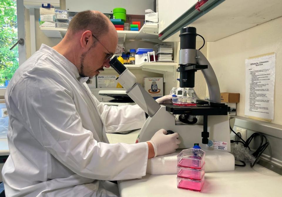 <div class="inline-image__caption"> <p>Head of the Institute of Microbiology of the German Armed Forces Roman Woelfel works in his laboratory in Munich, May 20, 2022, after Germany has detected its first case of monkeypox.</p> </div> <div class="inline-image__credit"> Photo by Christine Uyanik/Reuters </div>