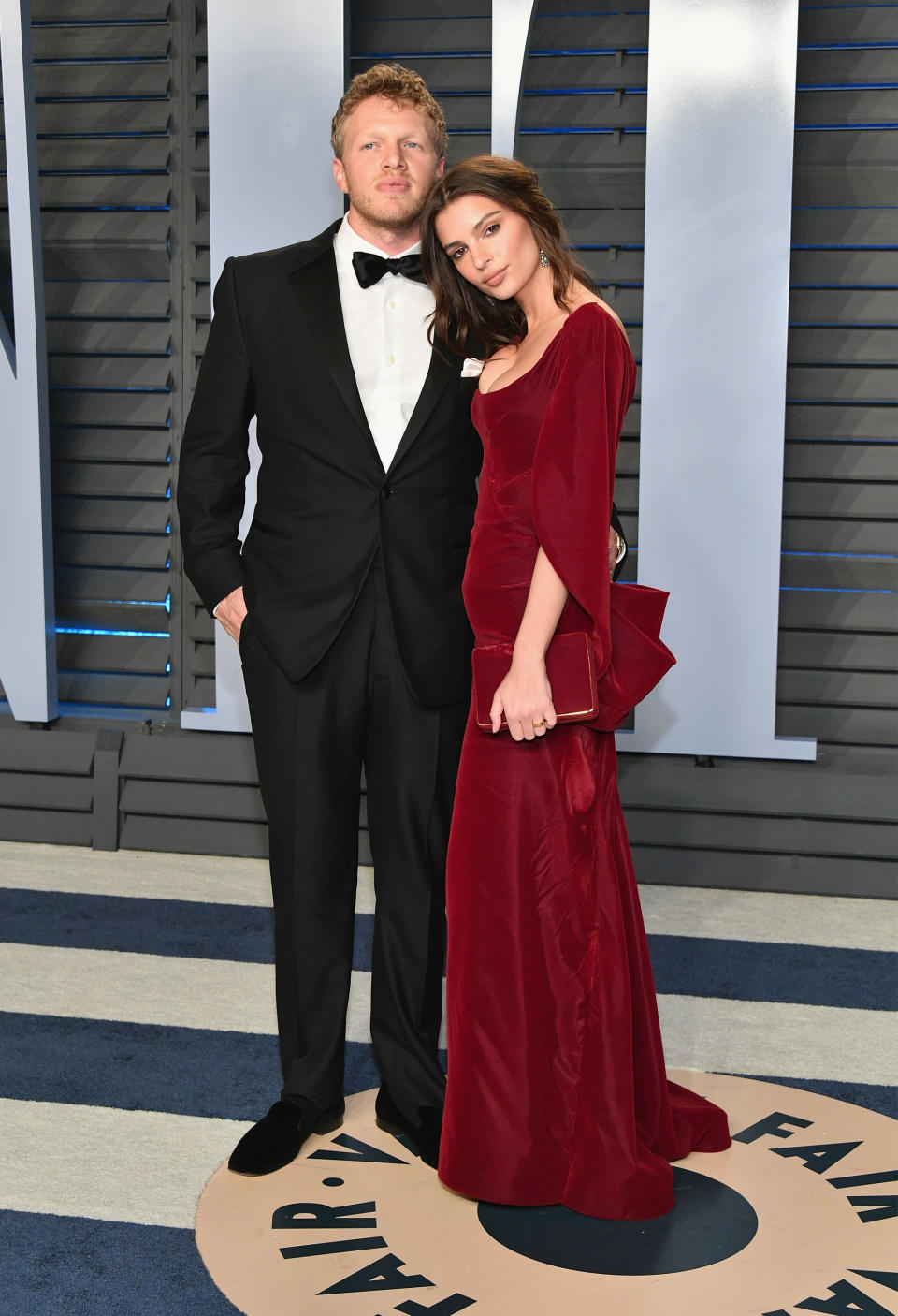 Emily Ratajkowski and Sebastian Bear-McClard attend the 2018 Vanity Fair Oscar Party hosted by Radhika Jones at Wallis Annenberg Center for the Performing Arts on March 4, 2018 in Beverly Hills, California.