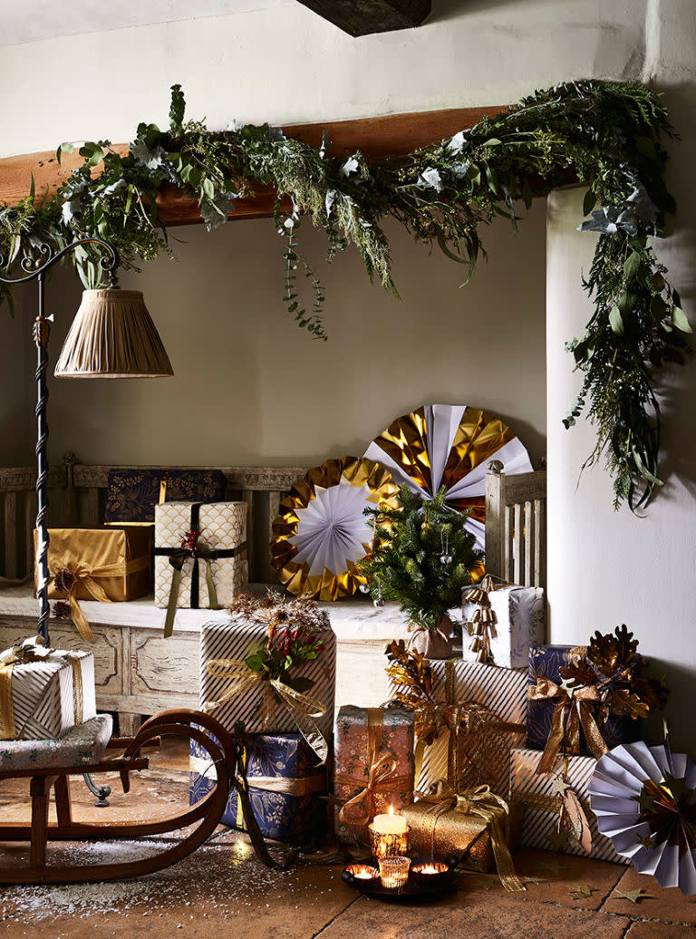 <p>Delight visitors by creating a magical hallway with garlands of foliage, gilded paper decorations (<a rel="nofollow noopener" href="https://www.amazon.co.uk/Paper-Snowflakes-Traditional-Christening-Decorations/dp/B00O9XWD22/ref=sr_1_4?ie=UTF8&qid=1511280041&sr=8-4&keywords=paper+christmas+decorations&dpID=61X8Y7nwBzL&preST=_SX300_QL70_&dpSrc=srch" target="_blank" data-ylk="slk:£17.99 for pack of 12, plain white, Amazon;elm:context_link;itc:0;sec:content-canvas" class="link "><em>£17.99 for pack of 12, plain white, Amazon</em></a>) and beautifully wrapped presents.</p>