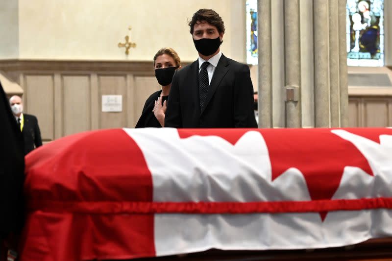 Canada's Prime Minister Justin Trudeau attends the state funeral service for late former prime minister John Turner in Toronto