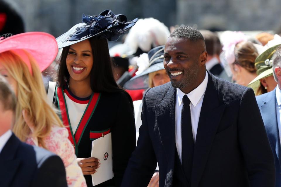 Sabrina Dhowre and Idris Elba leaves St George's Chapel at Windsor Castle after the wedding of Meghan Markle and Prince Harry on May 19, 2018 (Getty Images)