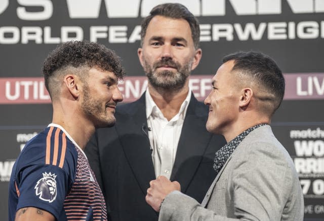 Josh Warrington, right, takes on Leigh Wood in an all-British world title showdown in Sheffield (Danny Lawson/PA)