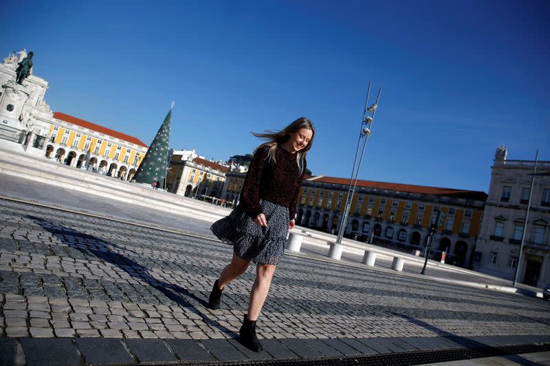 British citizen Beth Sands walks in Praca do Comercio in Lisbon