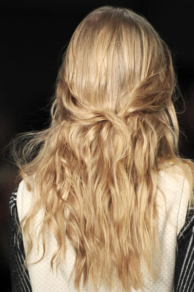 Peter Pilotto's loose waves and low knot for a half up look is so pretty and beachy.