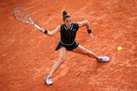 Maria Sakkari of Greece serves during her ladies singles first round match against Anna Tatishvili of The United States during Day three of the 2019 French Open at Roland Garros on May 28, 2019 in Paris, France. (Photo by Adam Pretty/Getty Images)