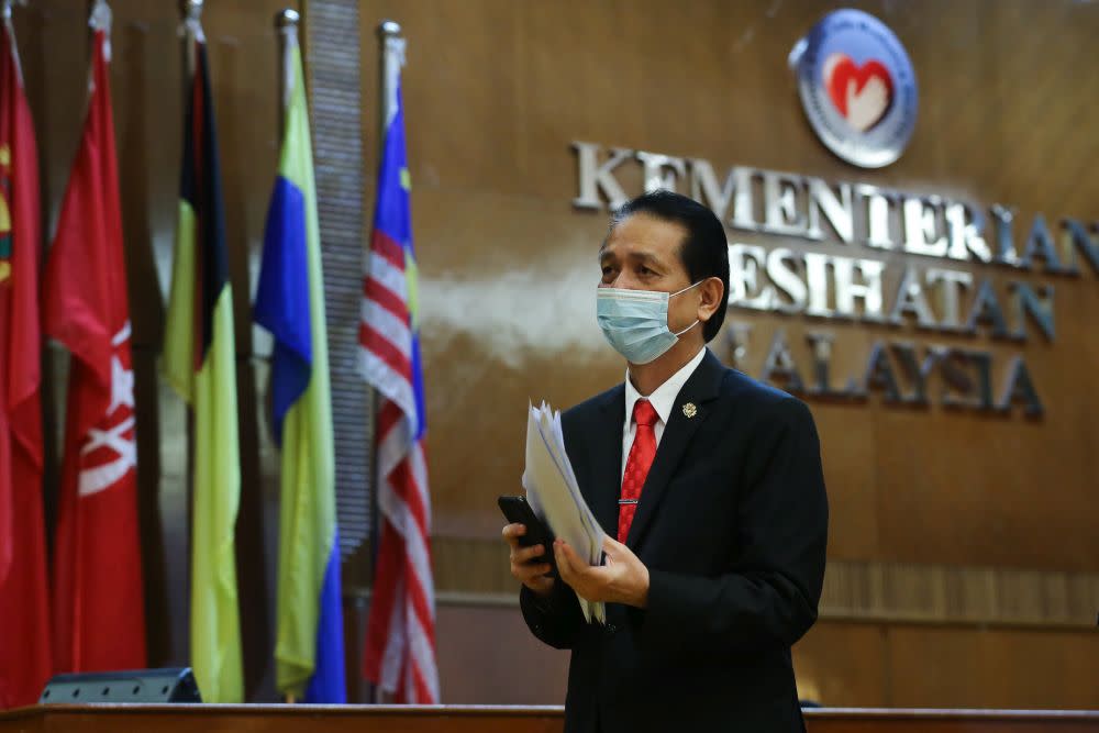 Health Director-General Tan Sri Dr Noor Hisham Abdullah arrives for a press conference in Putrajaya on November 11, 2020. — Picture by Yusof Mat Isa