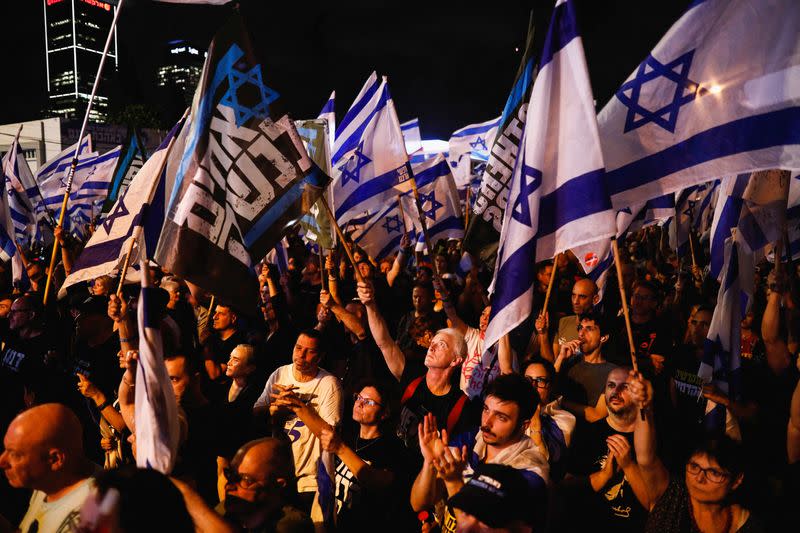 FILE PHOTO: Protests against Israeli government's judicial overhaul in Tel Aviv