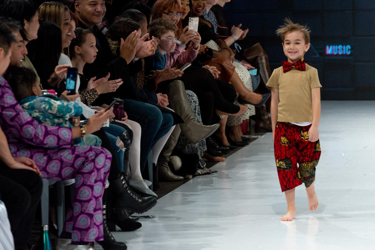 Shein. A model walks the runway at the Supreme Tamu collection for Spring and Summer 2020 during the third annual Toronto Kids Fashion Week fashion show on November 30, 2019 in Toronto, Canada (Photo by Anatoliy Cherkasov/NurPhoto via Getty Images)