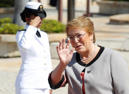 Chile's President Michelle Bachelet arrives at the convention center before the opening of the 25th Ibero-American Summit in Cartagena, Colombia October 29, 2016. REUTERS/John Vizcaino