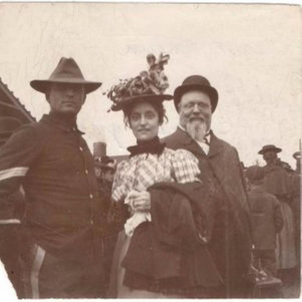 This photo is believed to be the last one taken of Gustave Koerner. He’s pictured with his grandson, Kent Koerner, who’s shipping out for the Spanish American War, and granddaughter, Mary Louise Koerner.