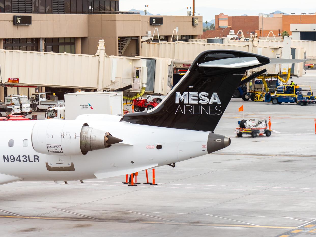 Mesa Airlines Bombardier CRJ-900ER aircraft seen at Phoenix Sky Harbor International Airport.