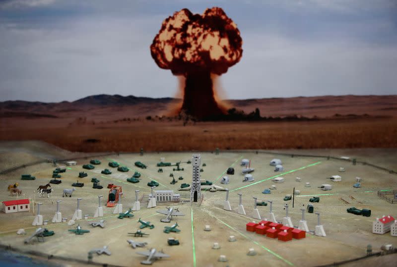 A view shows a model of a nuclear test at the museum of the Semipalatinsk Test Site in Kurchatov