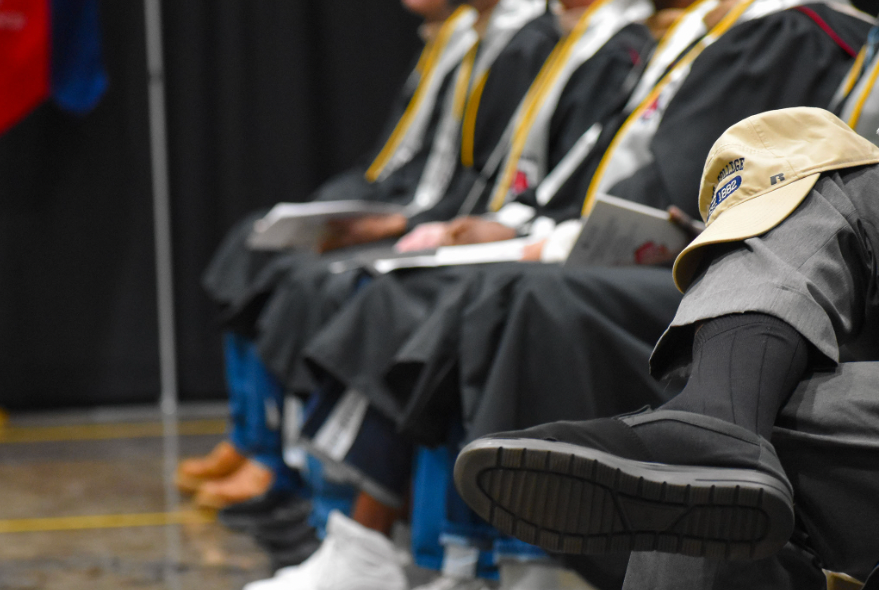 Inmates wait for their names to be called during their graduation ceremony at the Northwest Correctional Complex on November 2, 2023 in Tiptonville, TN.