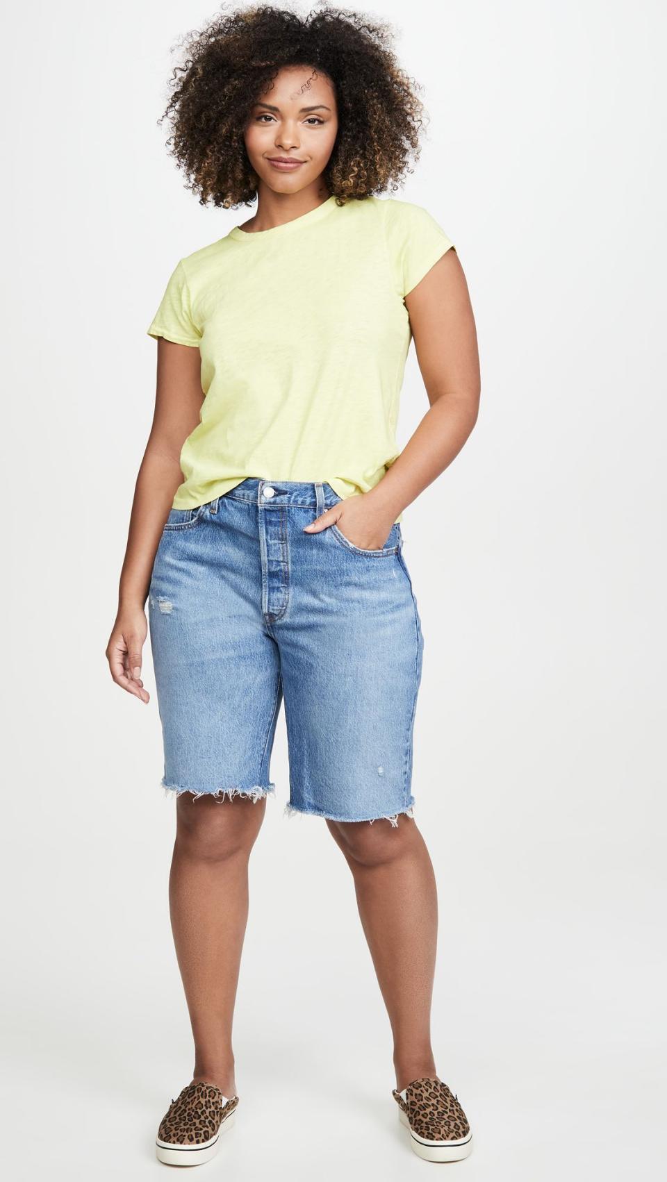 <p><strong>Levi's</strong></p><p>shopbop.com</p><p><strong>$55.60</strong></p><p><a href="https://go.redirectingat.com?id=74968X1596630&url=https%3A%2F%2Fwww.shopbop.com%2F501-knee-length-short-levis%2Fvp%2Fv%3D1%2F1536817934.htm&sref=https%3A%2F%2Fwww.cosmopolitan.com%2Fstyle-beauty%2Ffashion%2Fg30783866%2Fcute-st-patricks-day-outfit-ideas%2F" rel="nofollow noopener" target="_blank" data-ylk="slk:Shop Now;elm:context_link;itc:0;sec:content-canvas" class="link ">Shop Now</a></p><p>If you live somewhere with warmer weather, take advantage of it this Saint Patrick’s Day with a pair of Bermuda shorts (they’re trending!), leopard-print <a href="https://www.cosmopolitan.com/style-beauty/fashion/g27420046/best-slip-on-sneakers/" rel="nofollow noopener" target="_blank" data-ylk="slk:slip-on sneakers;elm:context_link;itc:0;sec:content-canvas" class="link ">slip-on sneakers</a>, and a bright-green tee. If it’s a lil chillier, you can always throw on a jacket.</p>