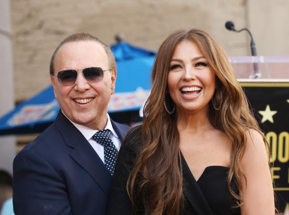 HOLLYWOOD, CALIFORNIA - OCTOBER 10: Tommy Mottola and Thalía attend the ceremony honoring Tommy Mottola with a Star on The Hollywood Walk of Fame held on October 10, 2019 in Hollywood, California. (Photo by Michael Tran/FilmMagic)