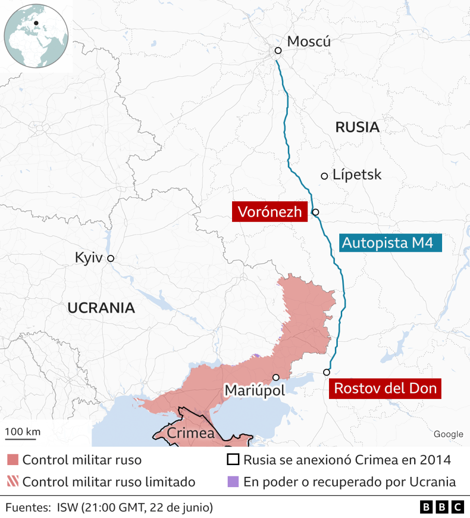 Mapa de por dónde avanzan los mercenarios del Grupo Wagner