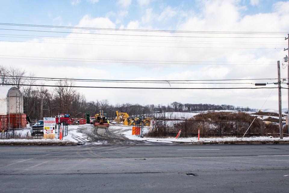 Construction vehicles work at a construction site on Route 300 in Newburgh, NY on Friday, January 7, 2022.