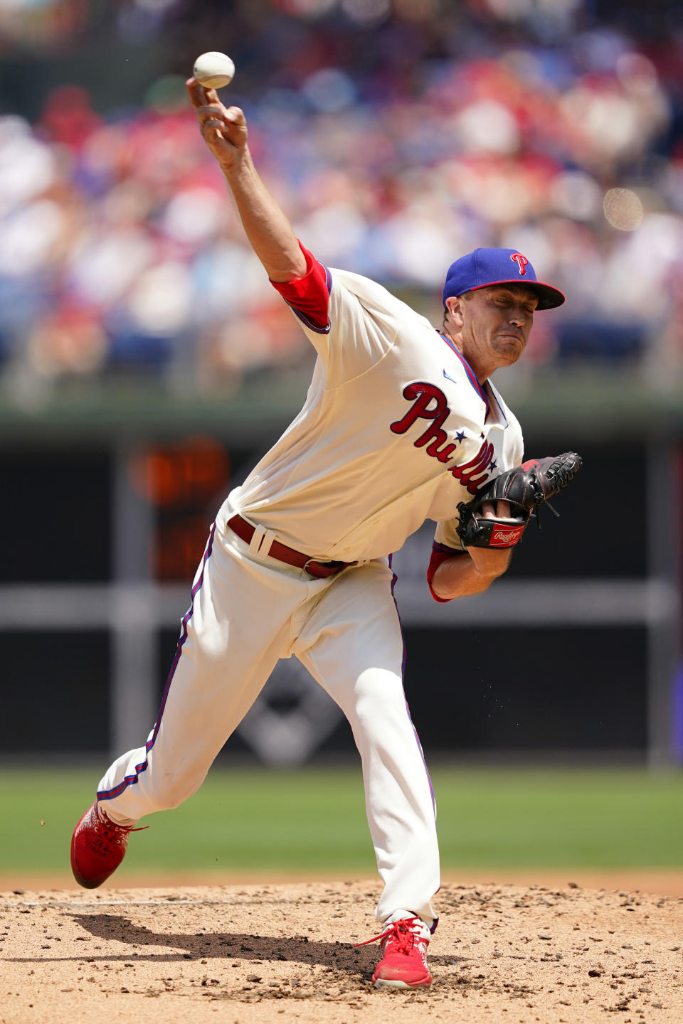 Philadelphia Phillies' Kyle Gibson pitches during the second inning of a baseball game against the Atlanta Braves, Wednesday, July 27, 2022, in Philadelphia. (AP Photo/Matt Slocum)