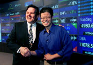 YAHOO CHIEF YANG AND NASDAQ VICE PRESIDENT WILSON AT YAHOO FINANCE LAUNCH.