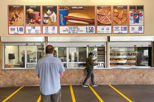 <p>George Rose/Getty</p> Costco food court, Camino Real Marketplace Shopping Center