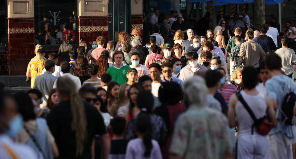 A busy street of people