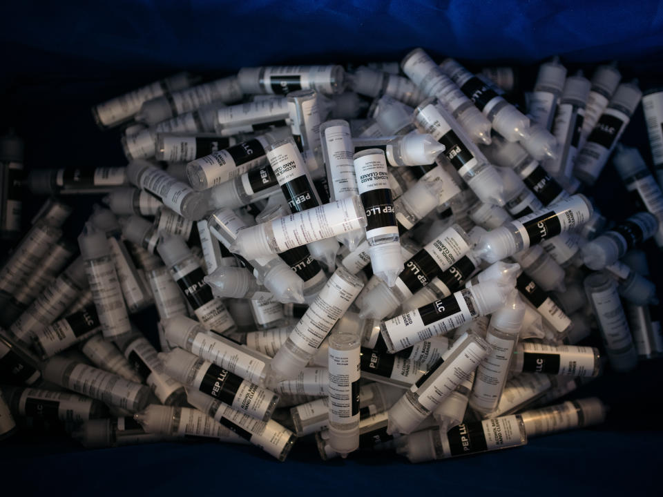 The owners of the facility have given most of their sanitizer away to sex workers and nonprofit organizations, but they have started selling bottles to recoup their costs. (Photo: Grant Hindsley for HuffPost)