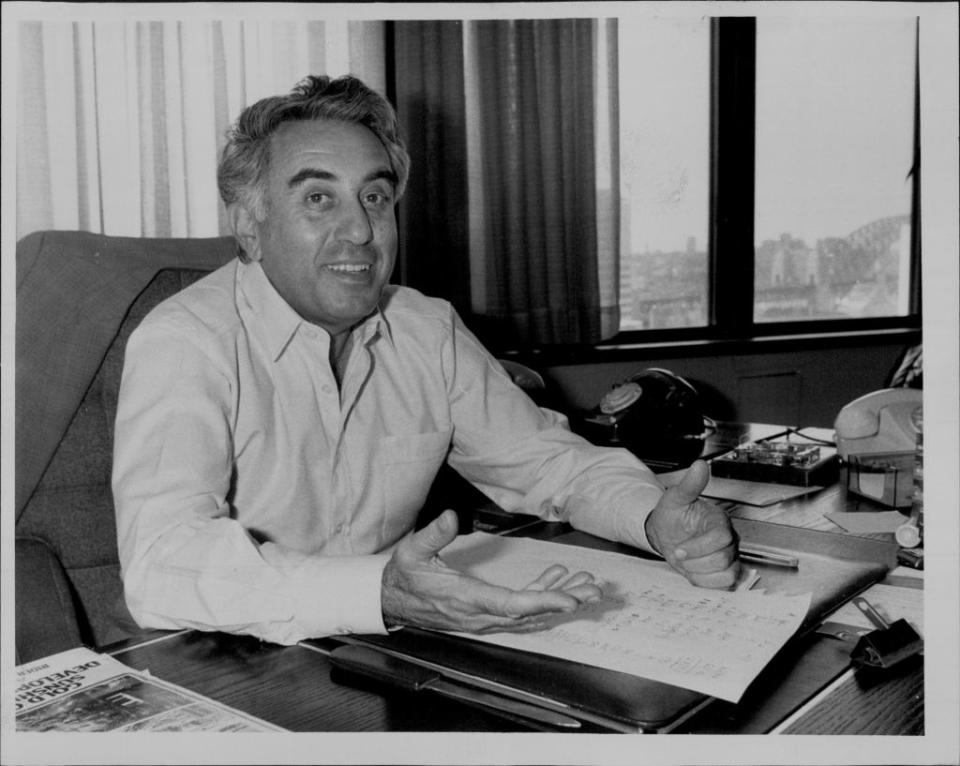 Harry Triguboff of Meriton in his Bligh St office in the city. September 12, 1984. (Photo by Ross Anthony Willis/Fairfax Media via Getty Images).