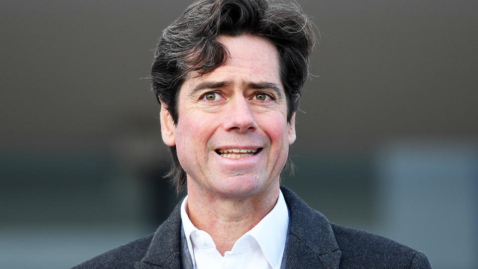 Gillon McLachlan, pictured here speaking to the media in Melbourne.