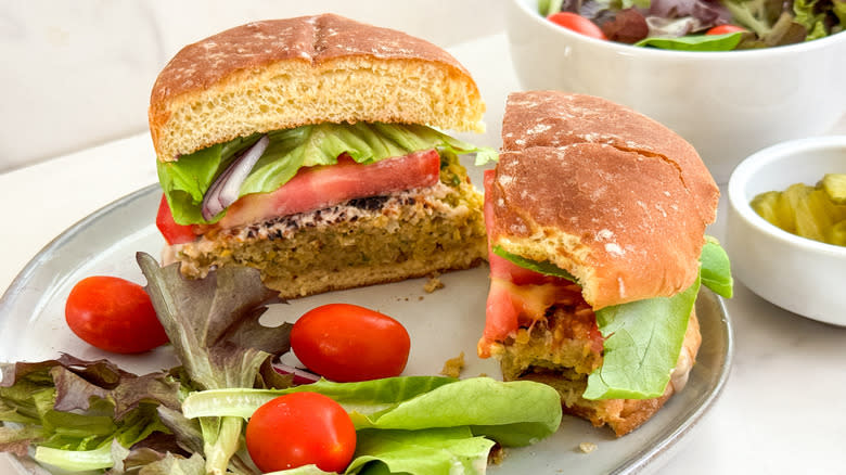 falafel burger with salad