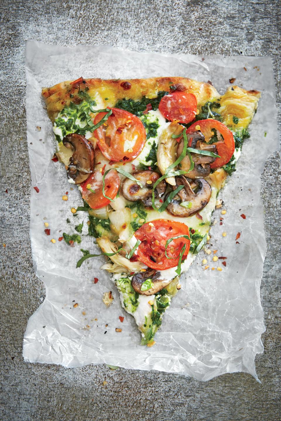 Grilled Pesto Pizza with Chicken, Mozzarella, and Ricotta