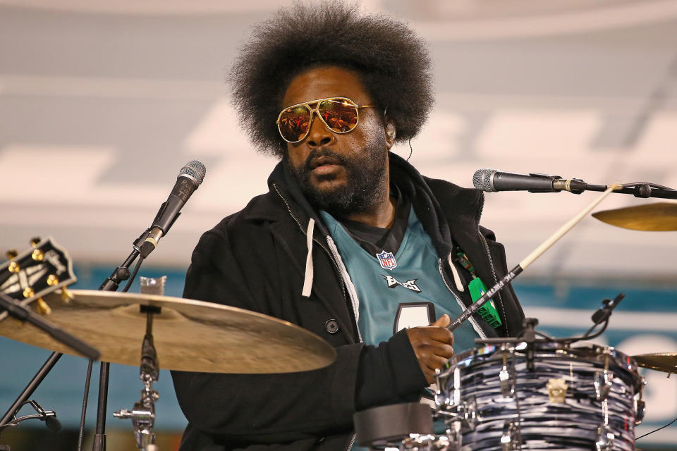 <p>Also from Philadelphia, <a href="https://people.com/parents/questlove-announces-childrens-book-debut-with-rhythm-of-time-exclusive/" rel="nofollow noopener" target="_blank" data-ylk="slk:Questlove;elm:context_link;itc:0;sec:content-canvas" class="link ">Questlove</a> of the Roots performed during halftime of the NFC Championship game between the Philadelphia Eagles and the Minnesota Vikings in 2018. </p>