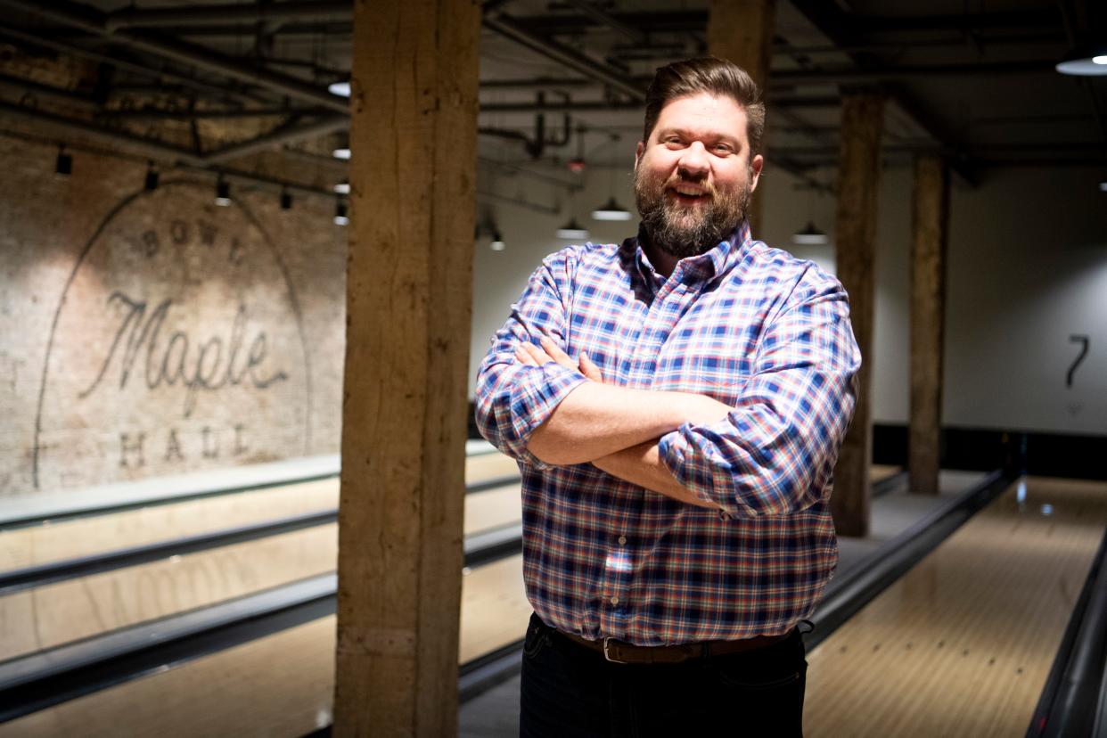 Ryan Sheley is the COO of Maple Hall and Babalu, neighboring businesses in Gay Street's 400 block, which is undergoing an experiment as a pedestrian-only area on certain weekends. "Instead of being selfish, I'd love to see the wealth spread, as well as continuing here on the 400 block," he said.