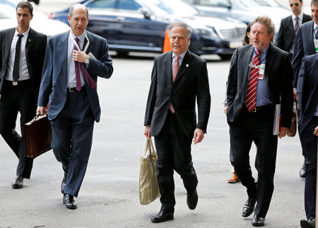 Italy's Minister of Foreign Affairs Enzo Moavero arrives to Executive tower in Montevideo as European and Latin American leaders gathered in Uruguay to discuss "good faith" plan for Venezuela, Uruguay February 7, 2019. REUTERS/Andres Stapff