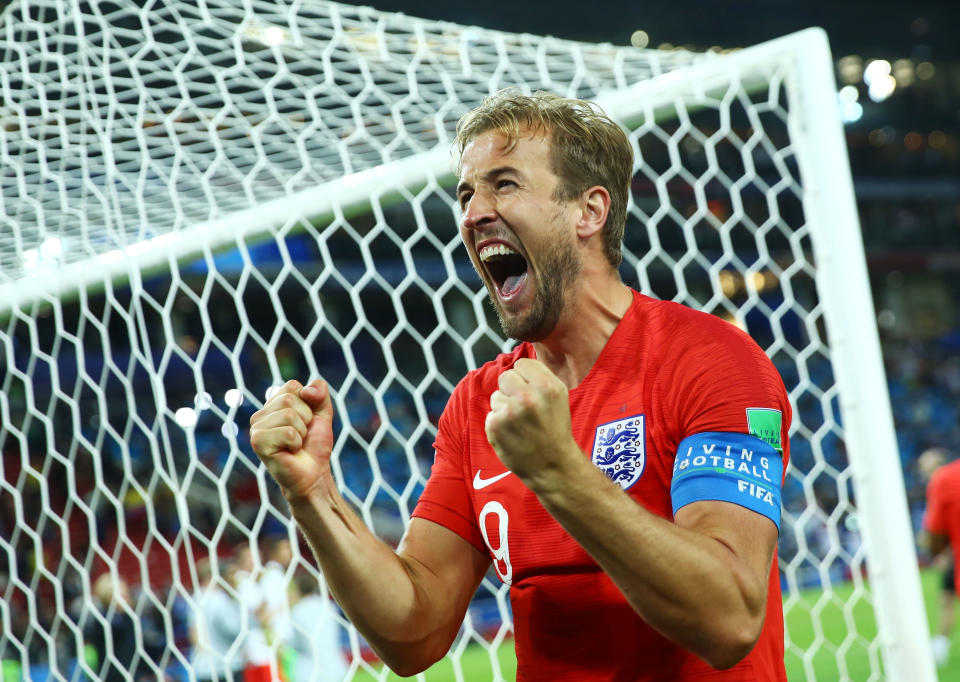 Harry Kane celebrates beating Colombia – and now for Sweden